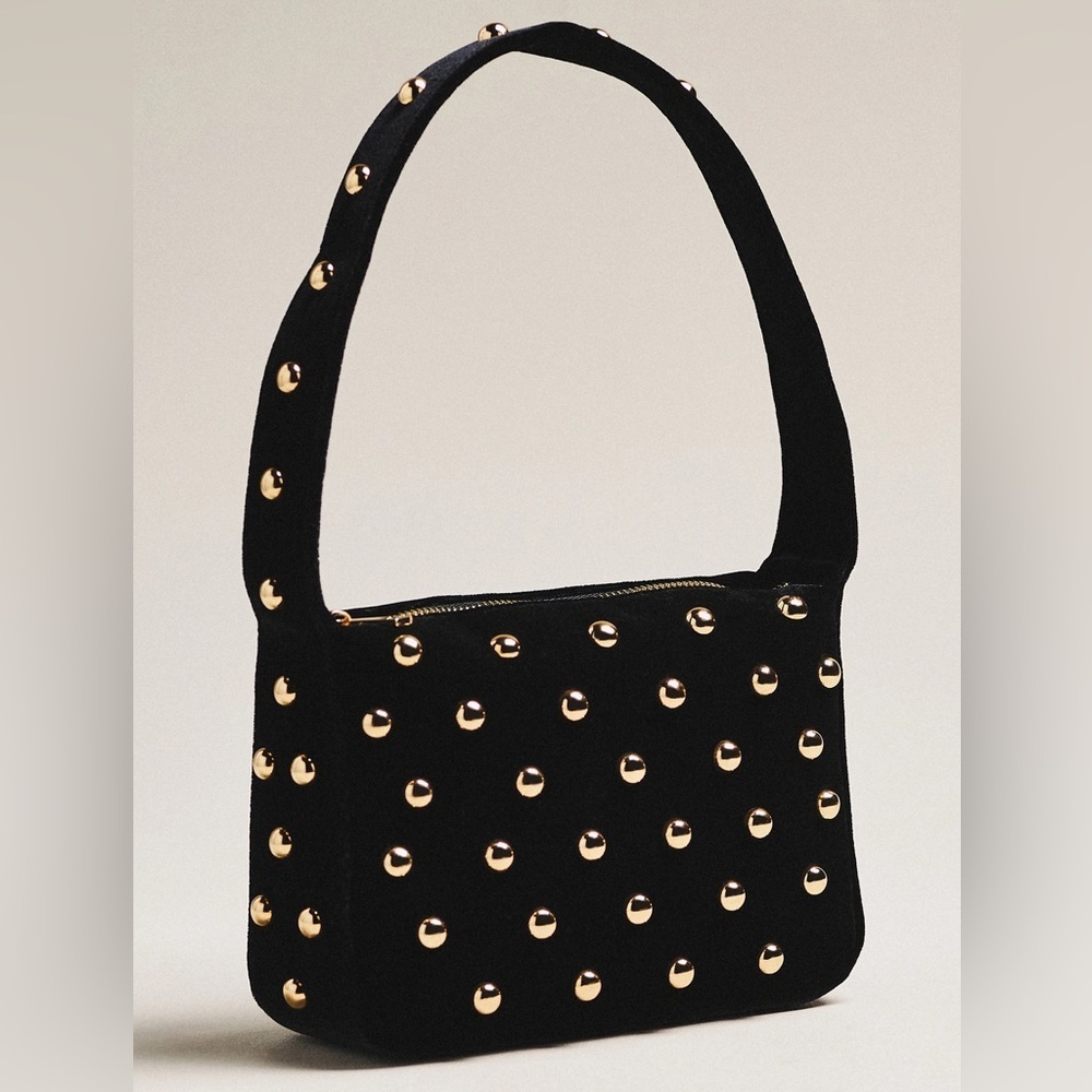 NWT Anthropologie Studded Velvet Shoulder Bag in Black